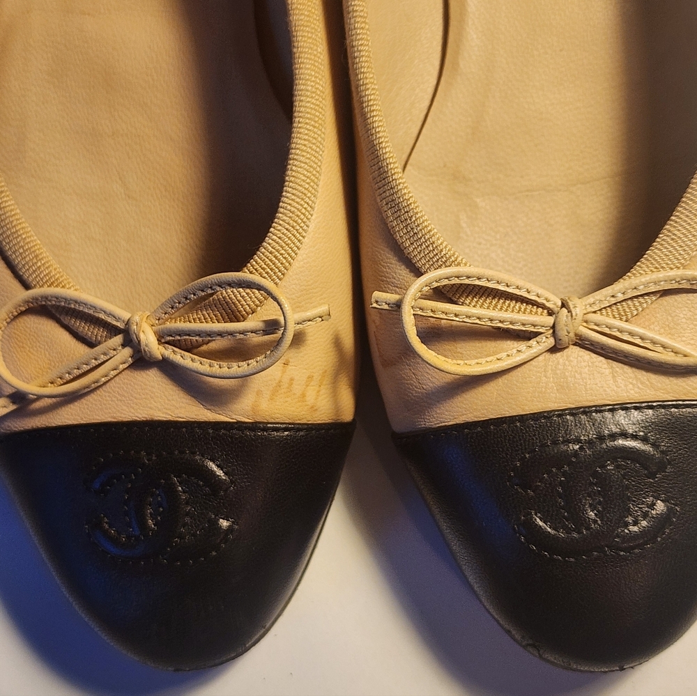CHANEL Classic Beige Ballet Flats Black CC Cap Toe Ballerinas 36 - Picture 13 of 13
